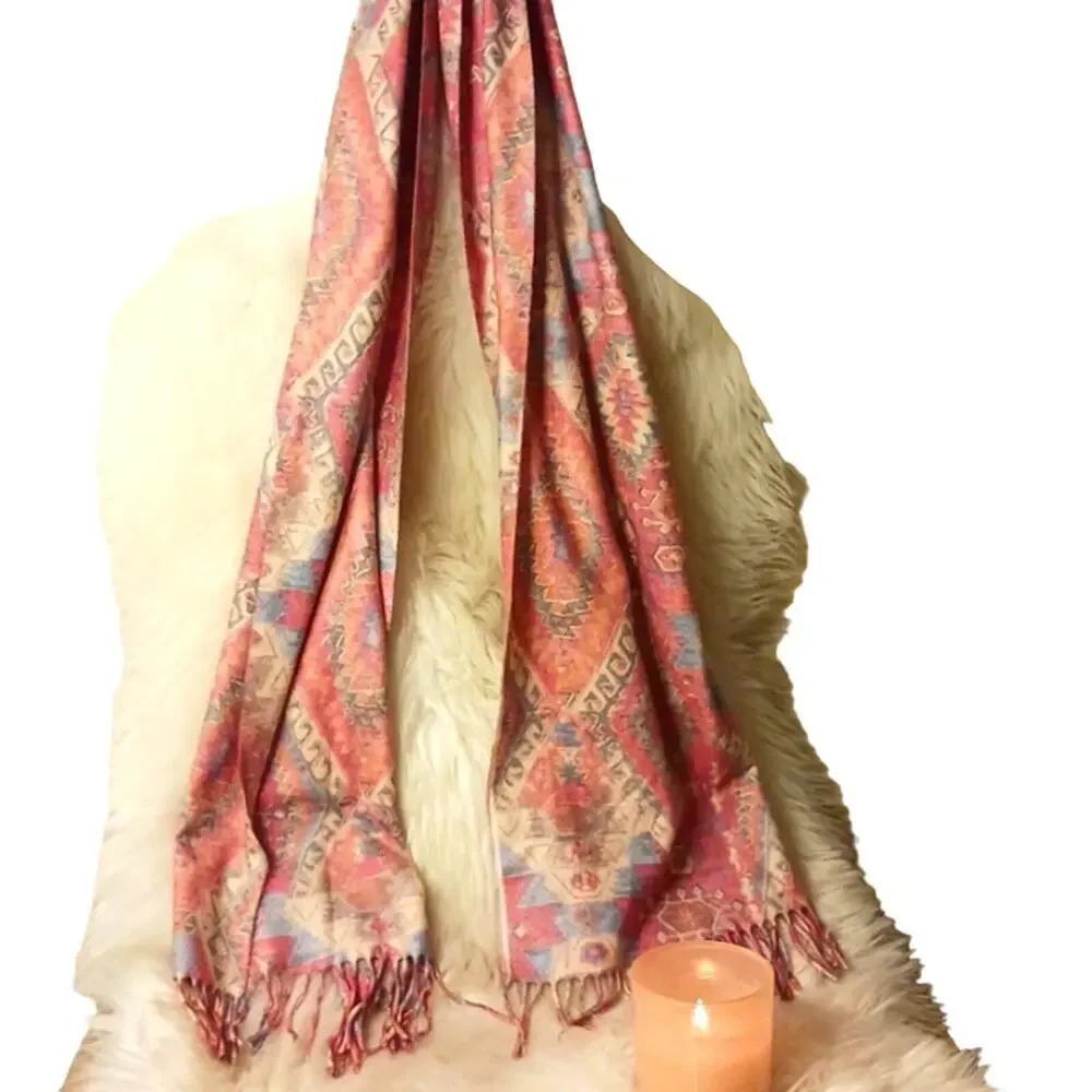 Cashminx‎ Designer Scarf PINK Aztec Geometric Paisley SOFT Barbiecore Germany